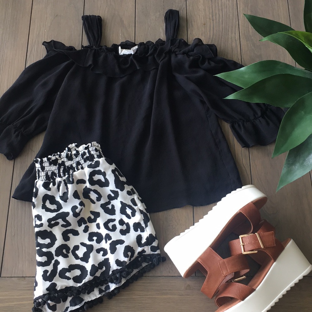 Black cold shoulder ruffle top